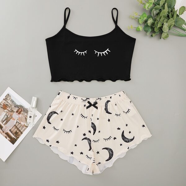 

Lettuce Trim Cami Top & Galaxy Print Shorts PJ Set, Multicolor
