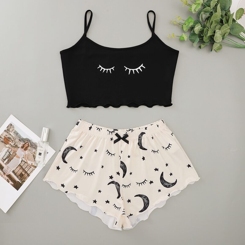 

Lettuce Trim Cami Top & Galaxy Print Shorts PJ Set, Multicolor