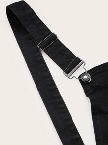 Plus Boxy Pleated Hem Denim Pinafore Dress - Black - View 4