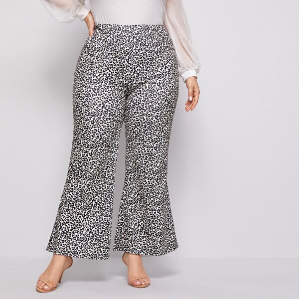 

Plus Leopard High Waist Flare Leg Pants, Multicolor