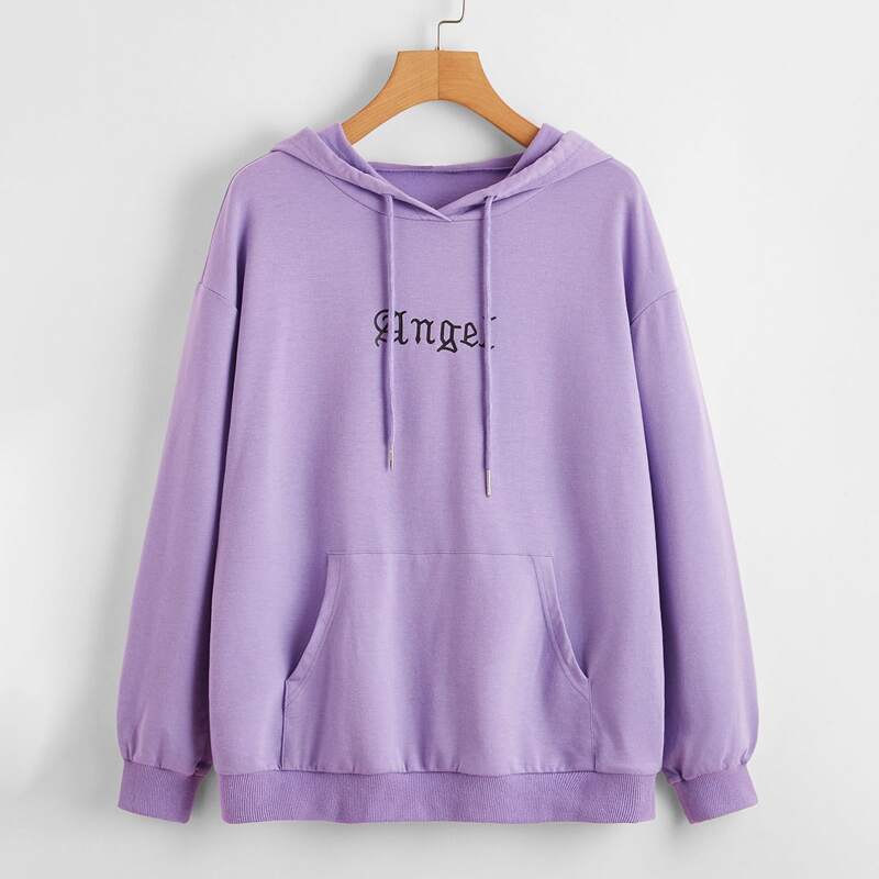 

Drop Shoulder Letter Graphic Drawstring Hoodie, Lilac purple