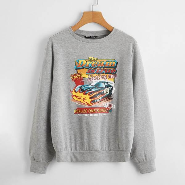 

Slogan and Car Print Sweatshirt, Grey