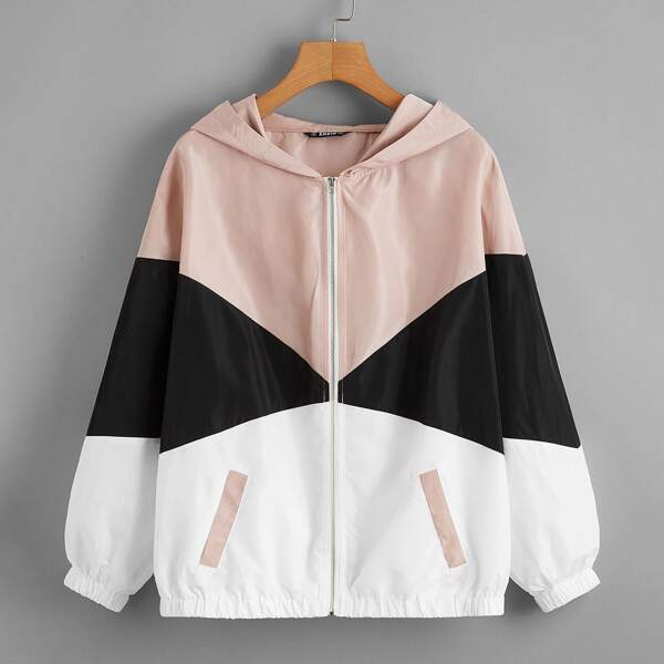 

Zipper Front Colorblock Windbreaker Jacket, Multicolor