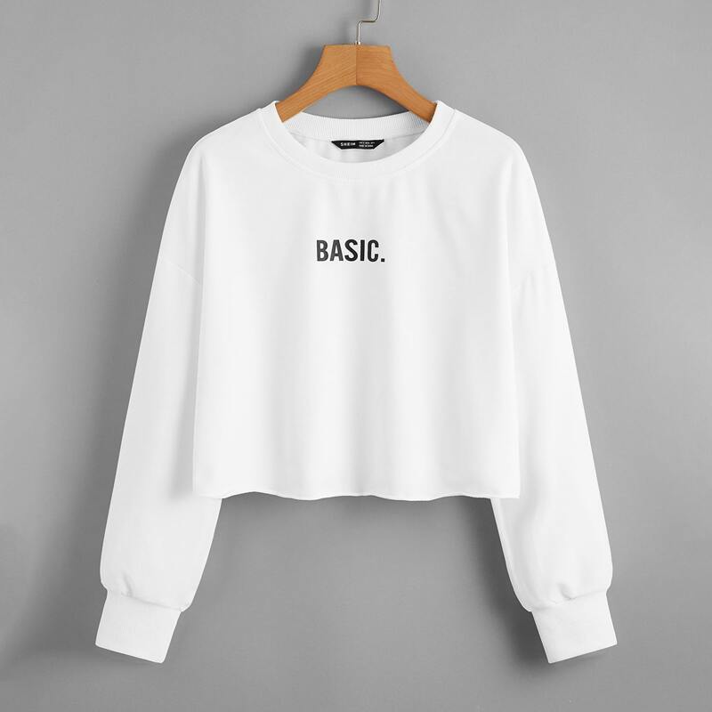 

Drop Shoulder Letter Graphic Crop Pullover, White