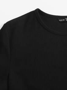 SHEIN EZwear 素色合身短版上衣 - 黑色 - 查看 3