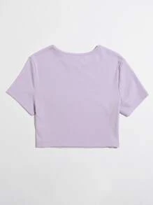 Muchica Solid Rib-knit Crop Top - Lilac Purple - View 2