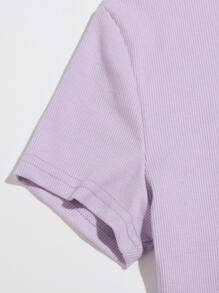 Muchica Solid Rib-knit Crop Top - Lilac Purple - View 4