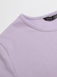 Muchica Solid Rib-knit Crop Top - Lilac Purple - View 5