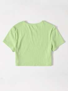 Muchica Solid Rib-knit Crop Top - Lime Green - View 2
