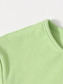 Muchica Solid Rib-knit Crop Top - Lime Green - View 4