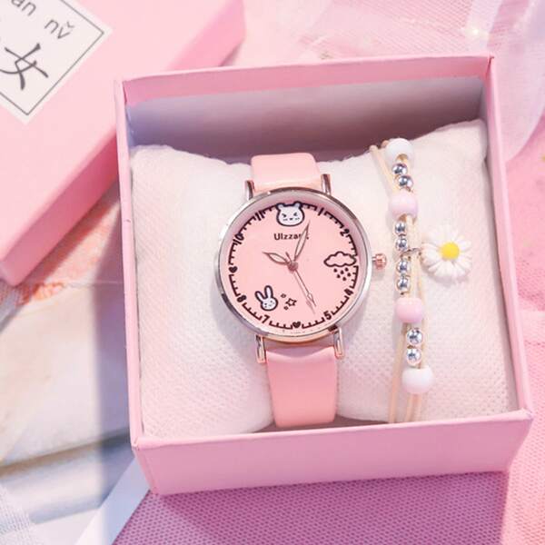 

1pc Kids Cartoon Graphic Watch & 1pc Daisy Bracelet