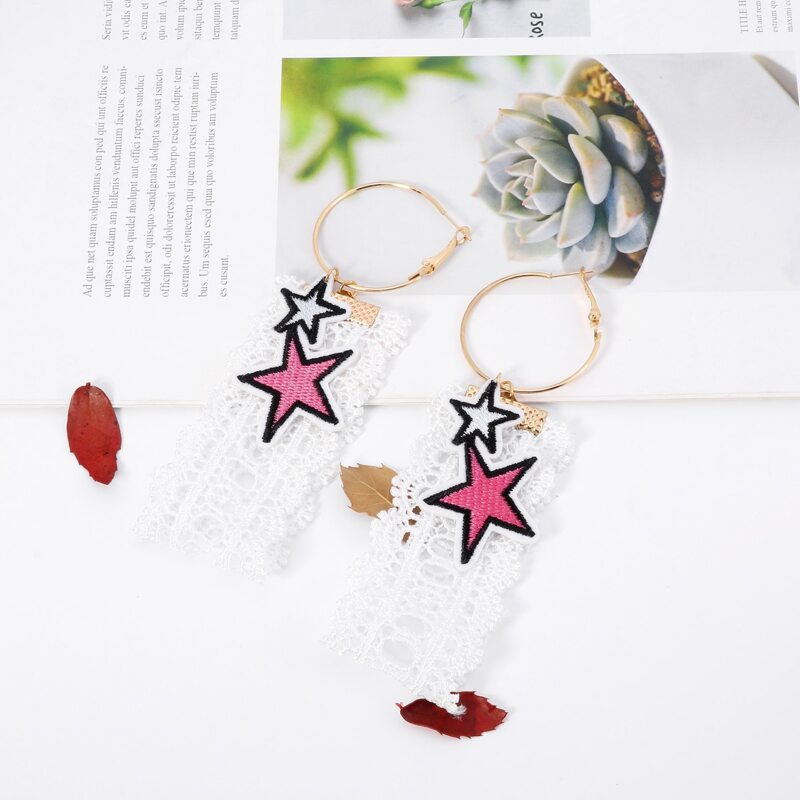 

Lace & Star Hoop Earrings, White