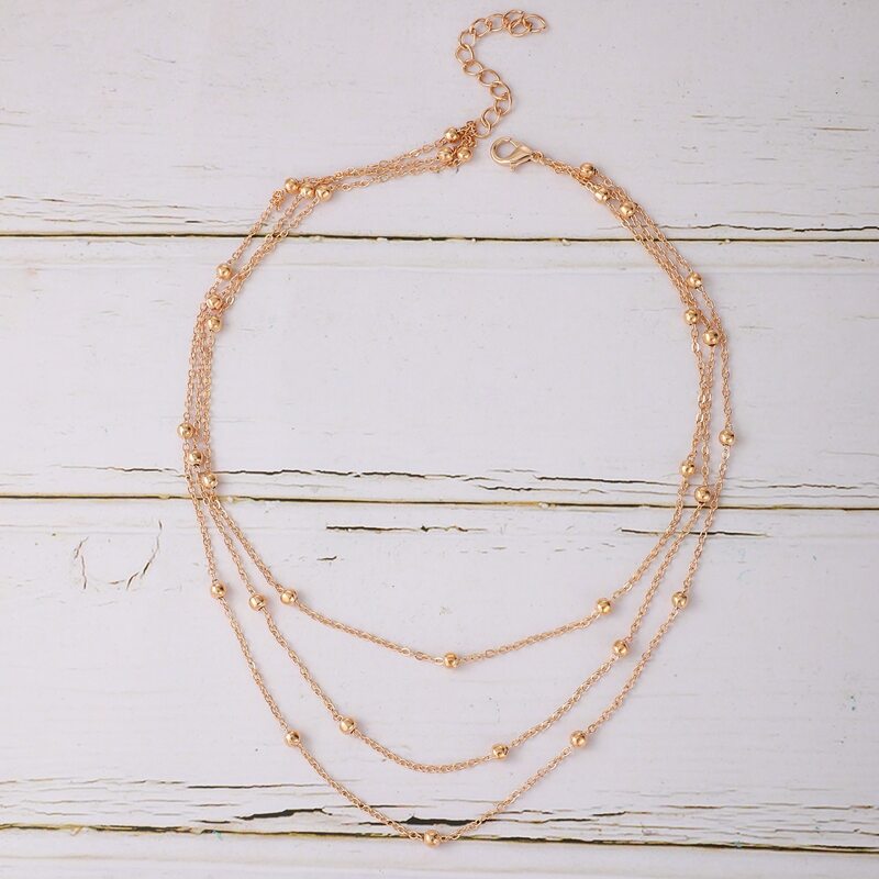

Beaded Design Layered Necklace, Gold