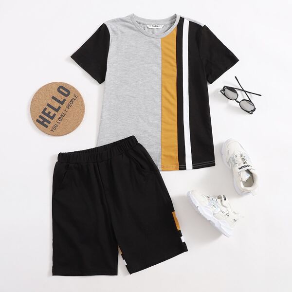 

Boys Colorblock Tee and Slant Pocket Track Shorts Set, Multicolor