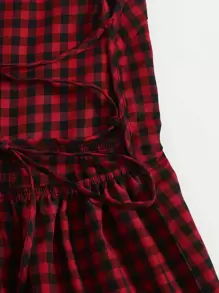 Soleia 繫帶後開式大方格紋吊帶連身短褲 - 彩色 - 查看 3