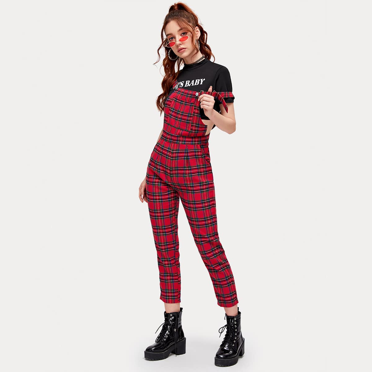 

Tartan Pocket Overall Jumpsuit, Multicolor
