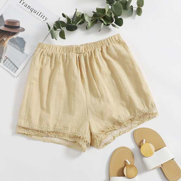 

Eyelet Lace Hem Shorts, Khaki