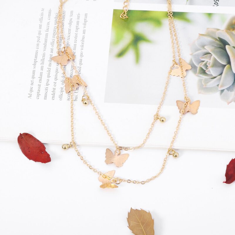 

Butterfly Layered Chain Necklace, Gold