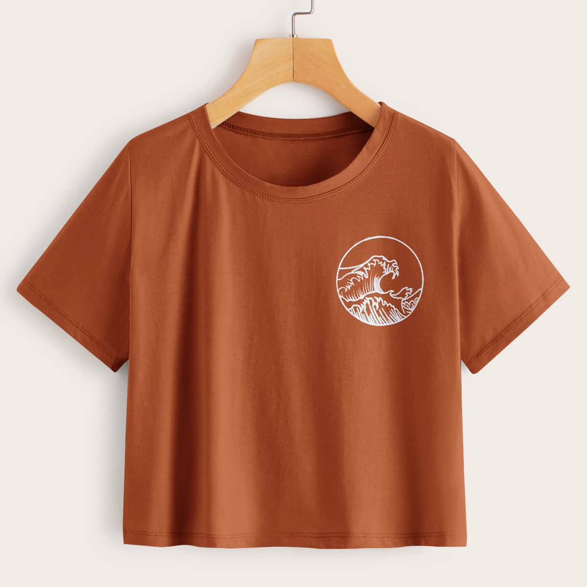 

Wave Graphic Boxy Tee, Burnt orange