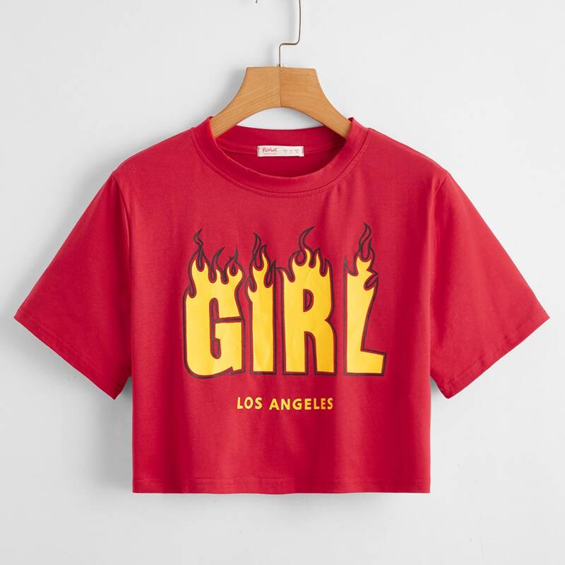 

Fire Letter Graphic Tee, Red