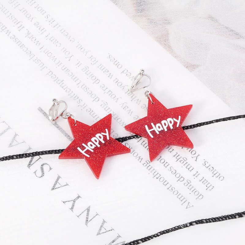 

Letter Graphic Glitter Star Earrings, Red