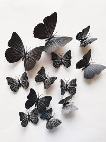 12pcs 3D Butterfly Wall Sticker, Modern Plastic Black Butterfly Sticker For Home Decoration, Stickers, Wall Decal, Vinyl Decal For Home Decorations, Spring Decoration Items Refresh Your Home, Festival Decoration Stickers Gifts Birthday Graduation School Decor School Surprise Dormitory Decor Back To School Room Decor School Supplies - Black - View 1