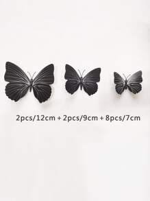 12pcs 3D Butterfly Wall Sticker, Modern Plastic Black Butterfly Sticker For Home Decoration, Stickers, Wall Decal, Vinyl Decal For Home Decorations, Spring Decoration Items Refresh Your Home, Festival Decoration Stickers Gifts Birthday Graduation School Decor School Surprise Dormitory Decor Back To School Room Decor School Supplies - Black - View 2