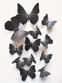 12pcs 3D Butterfly Wall Sticker, Modern Plastic Black Butterfly Sticker For Home Decoration, Stickers, Wall Decal, Vinyl Decal For Home Decorations, Spring Decoration Items Refresh Your Home, Festival Decoration Stickers Gifts Birthday Graduation School Decor School Surprise Dormitory Decor Back To School Room Decor School Supplies - Black - View 3