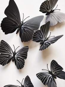 12pcs 3D Butterfly Wall Sticker, Modern Plastic Black Butterfly Sticker For Home Decoration, Stickers, Wall Decal, Vinyl Decal For Home Decorations, Spring Decoration Items Refresh Your Home, Festival Decoration Stickers Gifts Birthday Graduation School Decor School Surprise Dormitory Decor Back To School Room Decor School Supplies - Black - View 4