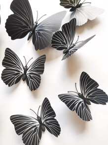 12pcs 3D Butterfly Wall Sticker, Modern Plastic Black Butterfly Sticker For Home Decoration, Stickers, Wall Decal, Vinyl Decal For Home Decorations, Spring Decoration Items Refresh Your Home, Festival Decoration Stickers Gifts Birthday Graduation School Decor School Surprise Dormitory Decor Back To School Room Decor School Supplies - Black - View 5