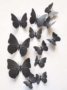 12pcs 3D Butterfly Wall Sticker, Modern Plastic Black Butterfly Sticker For Home Decoration, Stickers, Wall Decal, Vinyl Decal For Home Decorations, Spring Decoration Items Refresh Your Home, Festival Decoration Stickers Gifts Birthday Graduation School Decor School Surprise Dormitory Decor Back To School Room Decor School Supplies - Black - View 6