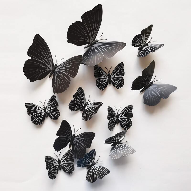 

12pcs 3D Butterfly Wall Sticker, Black