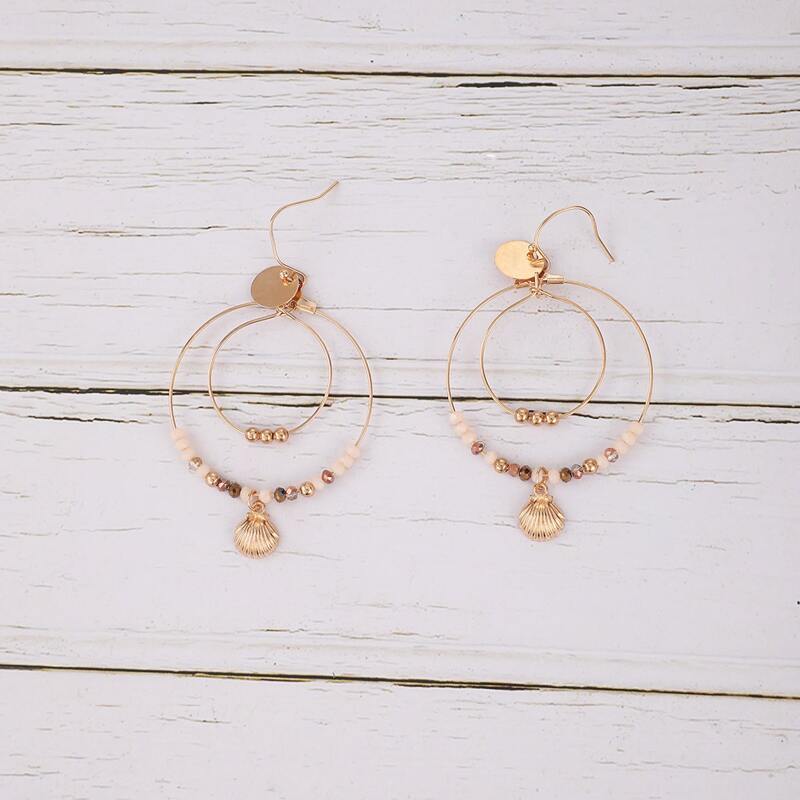 

Shell & Beaded Round Drop Earrings, Gold