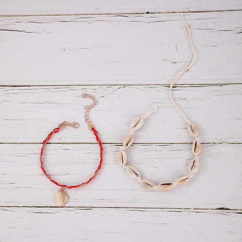 

2pcs Shell Decor Braid Anklet, Multicolor