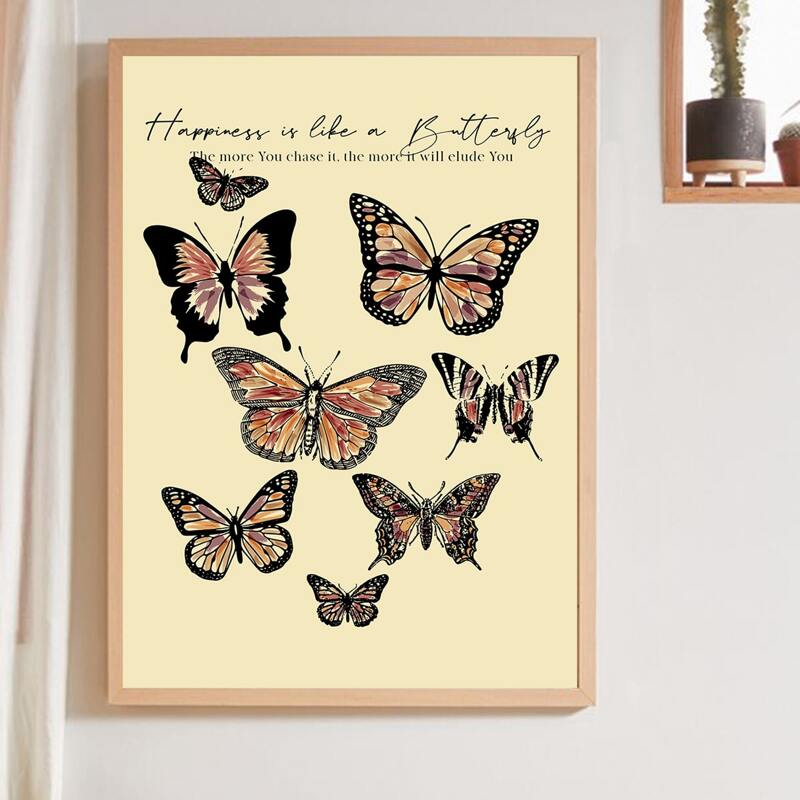 

Butterfly Print Wall Painting Without Frame, Multicolor
