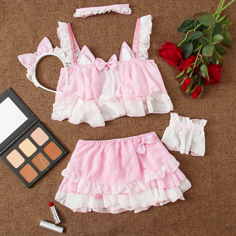 

5pack Layered Ruffle Maid Sexy Costume, Baby pink