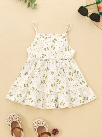 فستان كامي بنقاط البولكا وبطباعة زهر للبنات الأطفال