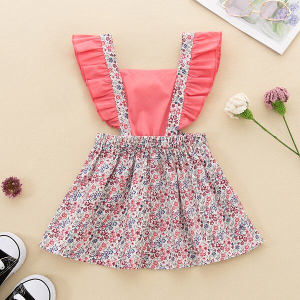 

Baby Girl Ditsy Floral Ruffle Combo Overall Dress, Multicolor