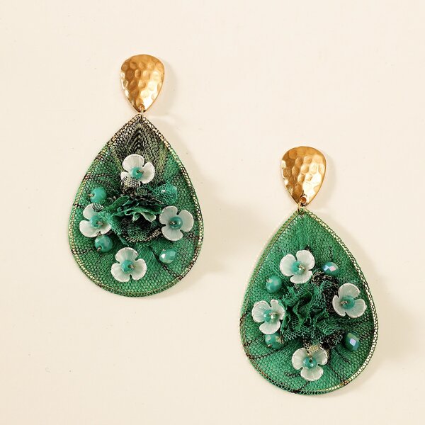 

Lace Water Drop Decor Earrings, Green