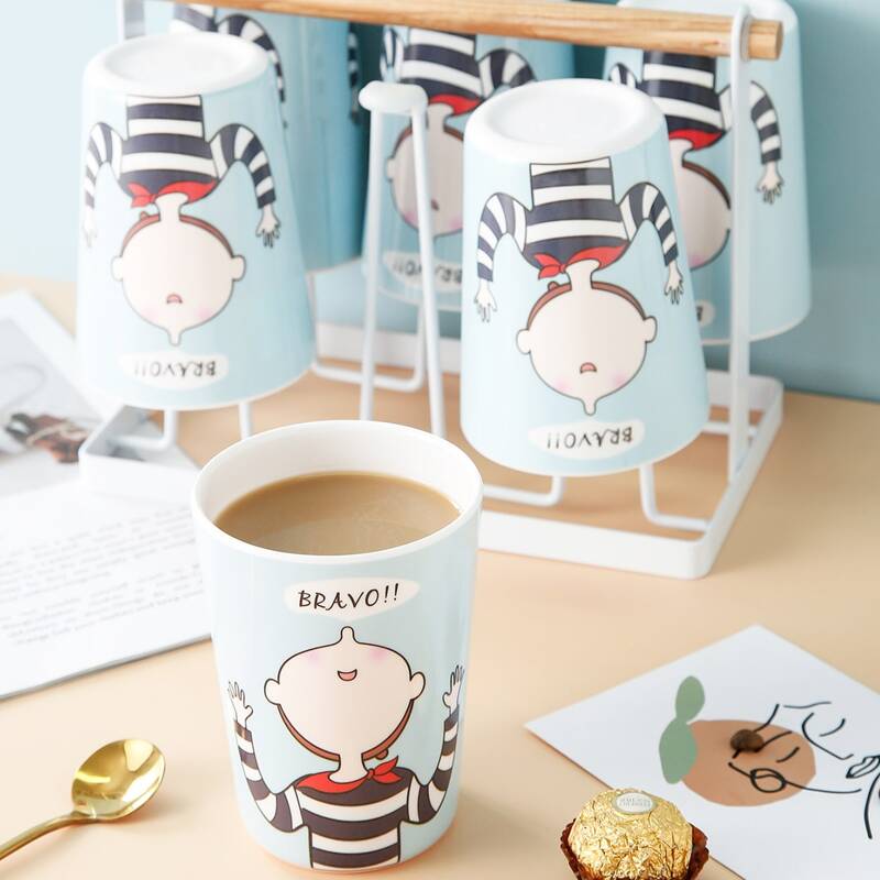 

1pc Italian Boy Print Cup, Mint blue