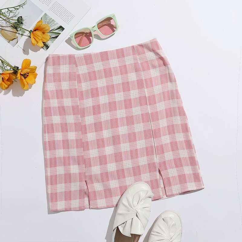 

Plaid Slit Hem Skirt, Multicolor