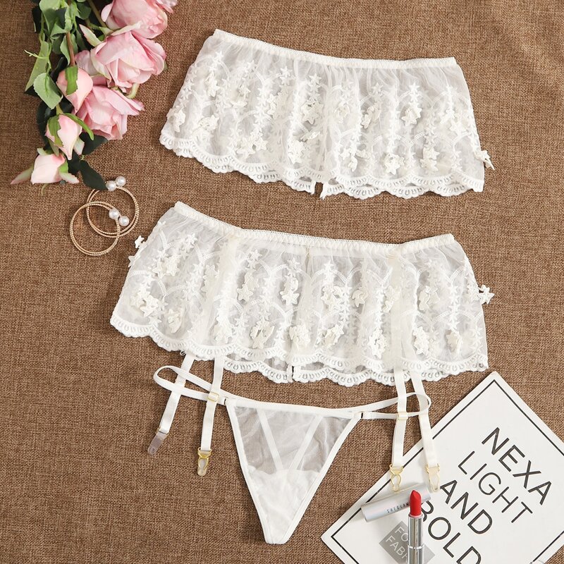 

Star Sheer Mesh Garter Lingerie Set, White