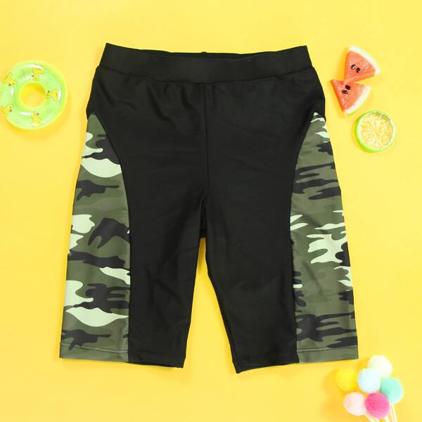

Boys Contrast Camo Swim Trunks, Multicolor