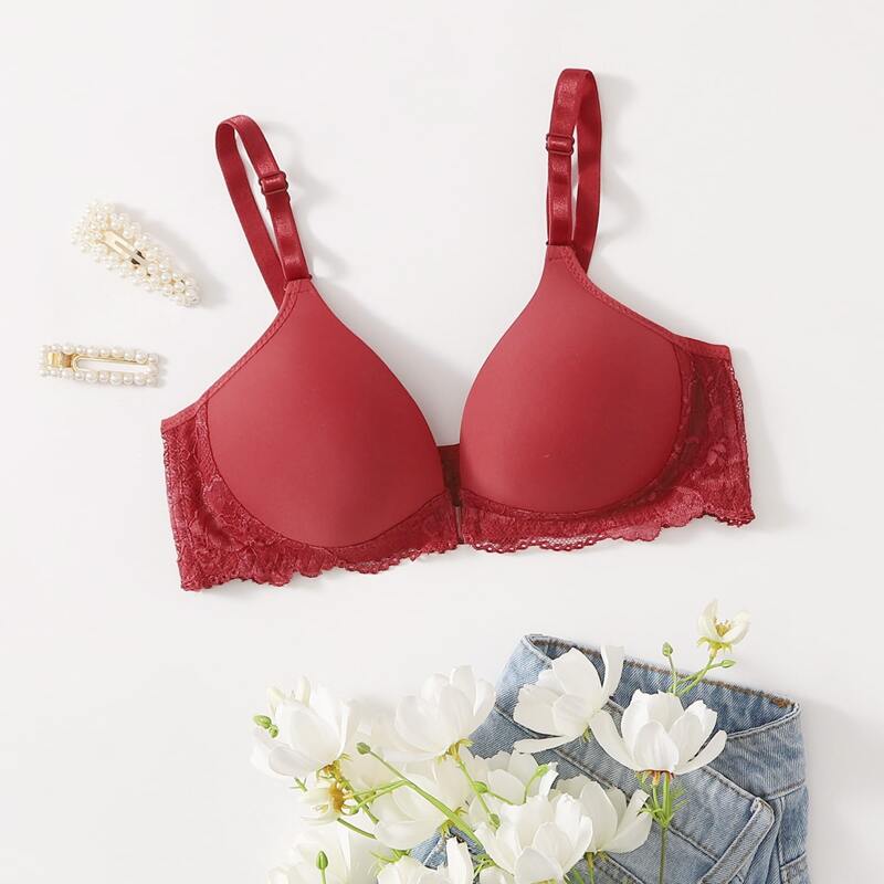 

Contrast Lace Front Close Bra, Red