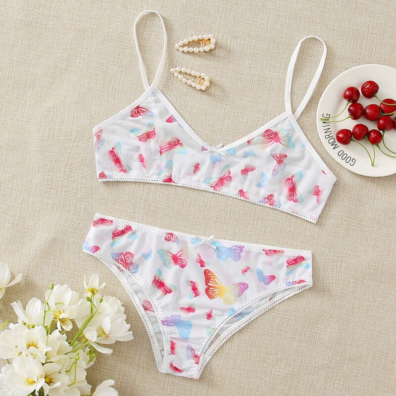 

Butterfly Sheer Mesh Lingerie Set, White