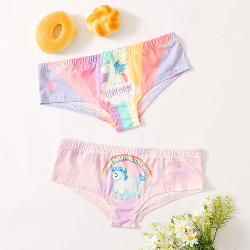 

2pack Rainbow Stripe Unicorn Panty Set, Multicolor