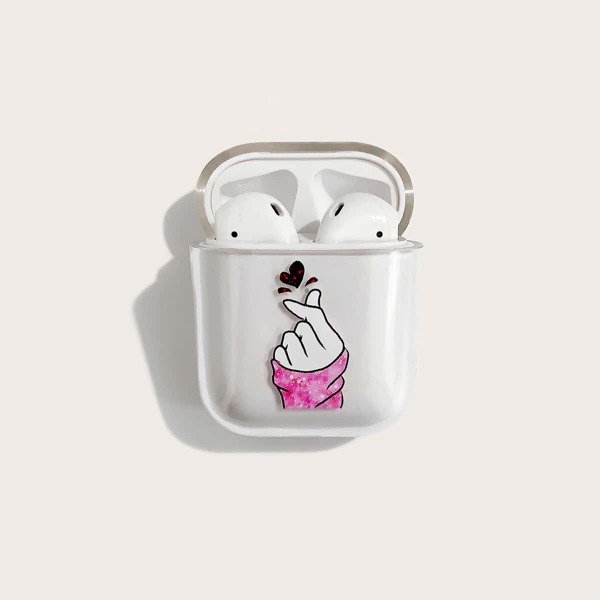 

1pc Gesture Print Clear AirPods Case, Hot pink