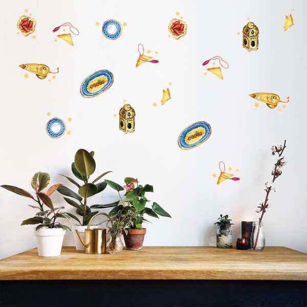 

6sheets Food Print Wall Sticker Set, Multicolor