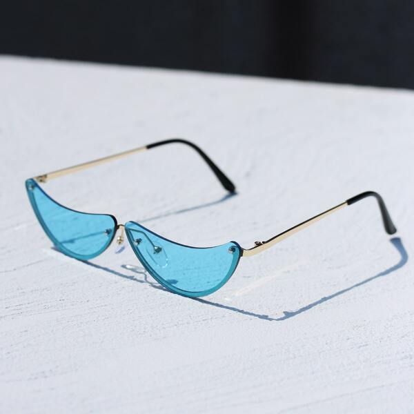 

Rimless Moon Frame Sunglasses, Blue