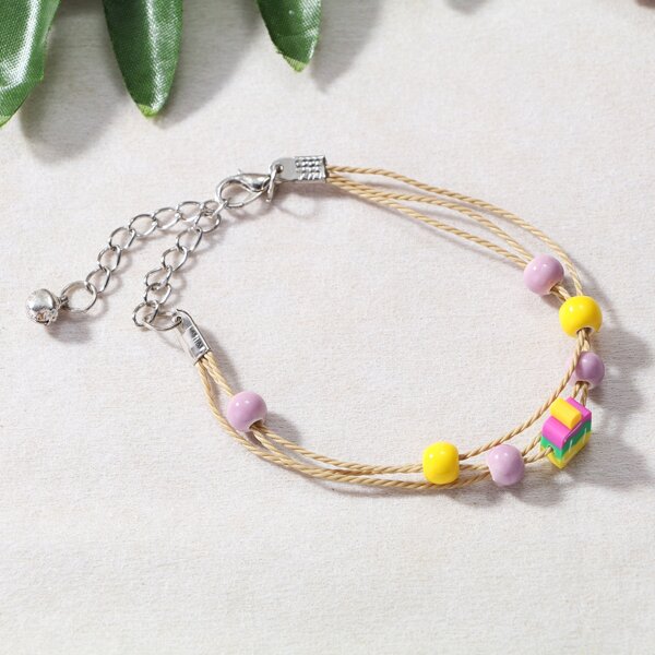 

Girls Colorful Bead Decor Bracelet, Multicolor